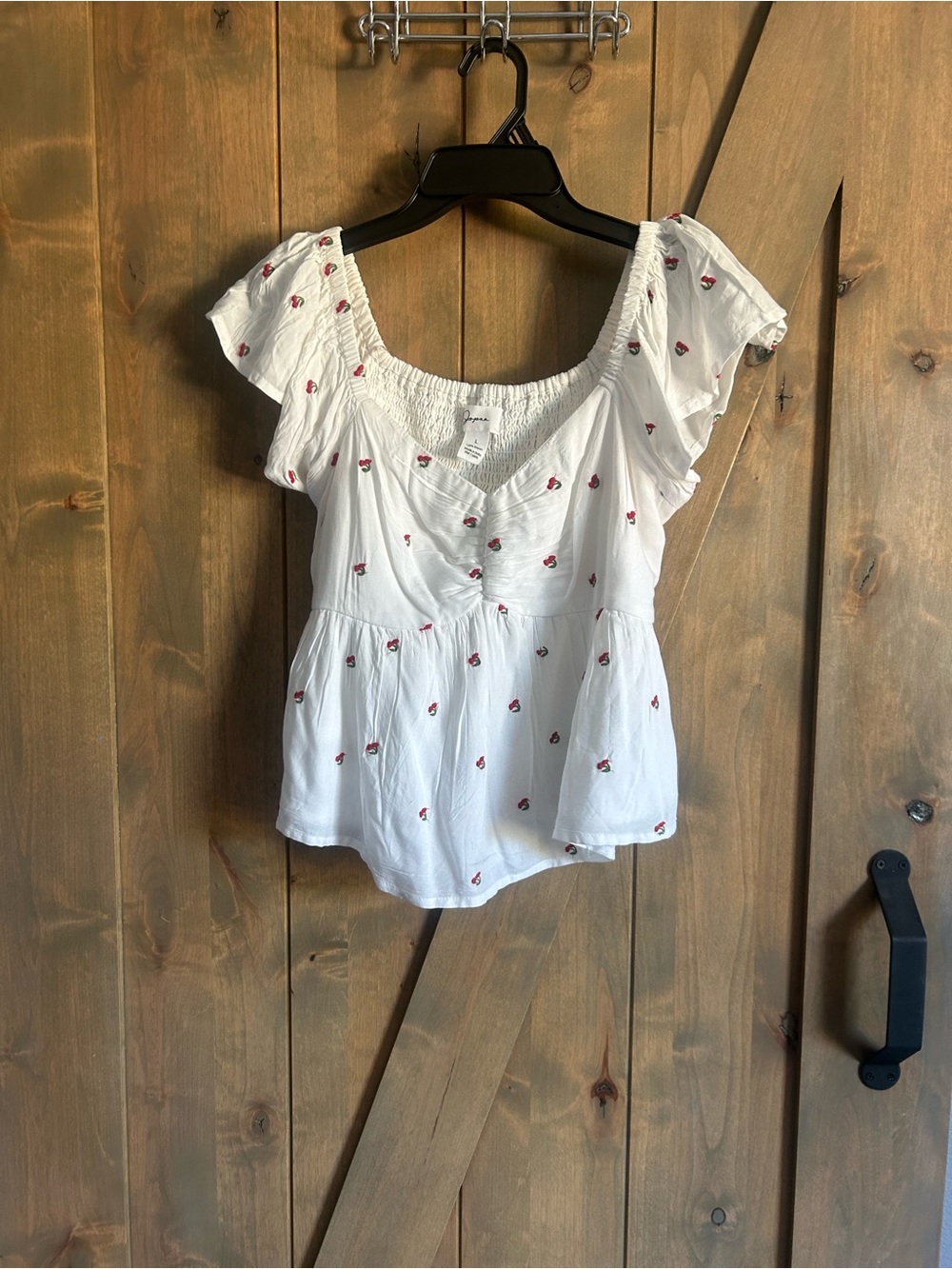 White Blouse with Red cherry Embroidery